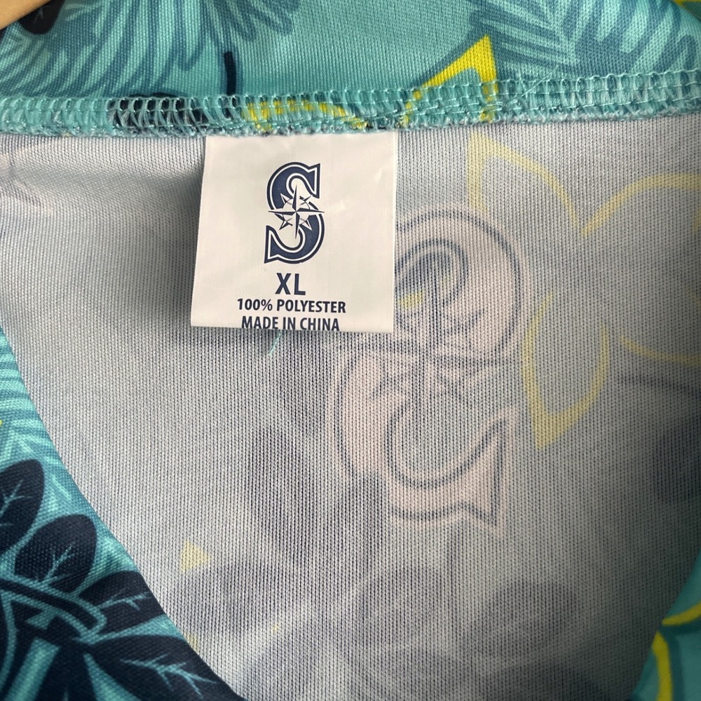 Seattle Mariners MLB Tropical Floral Button Down Shirt Mens XL Teal Blue Logo - Picture 3 of 5